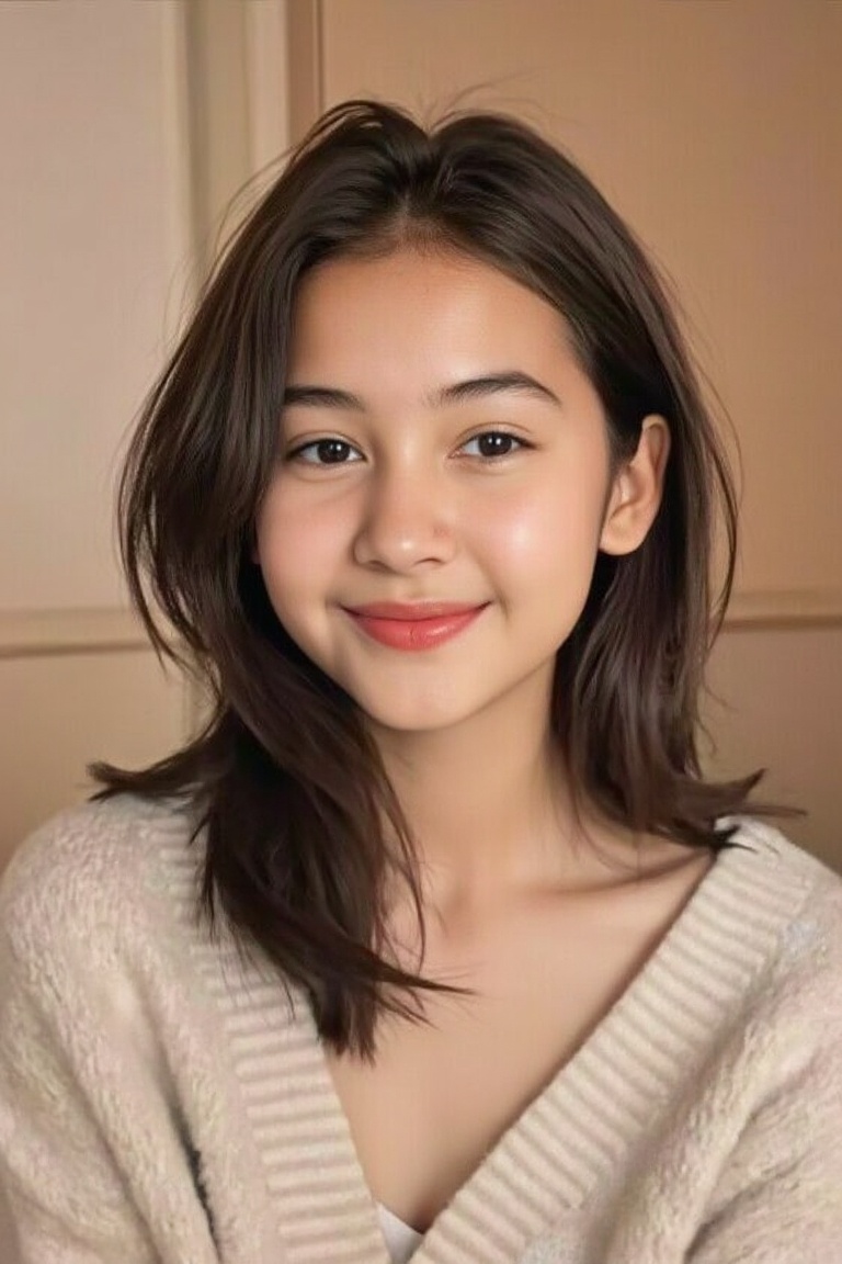 A stylish and sweet Korean girl with a cute pout,  soft natural makeup,  trendy hairstyle on Tensor.Art