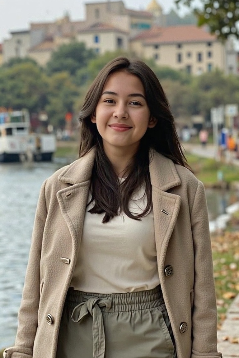 A gorgeous and sweet woman with a funny,  playful smile,  wearing stylish casual fashion on Tensor.Art