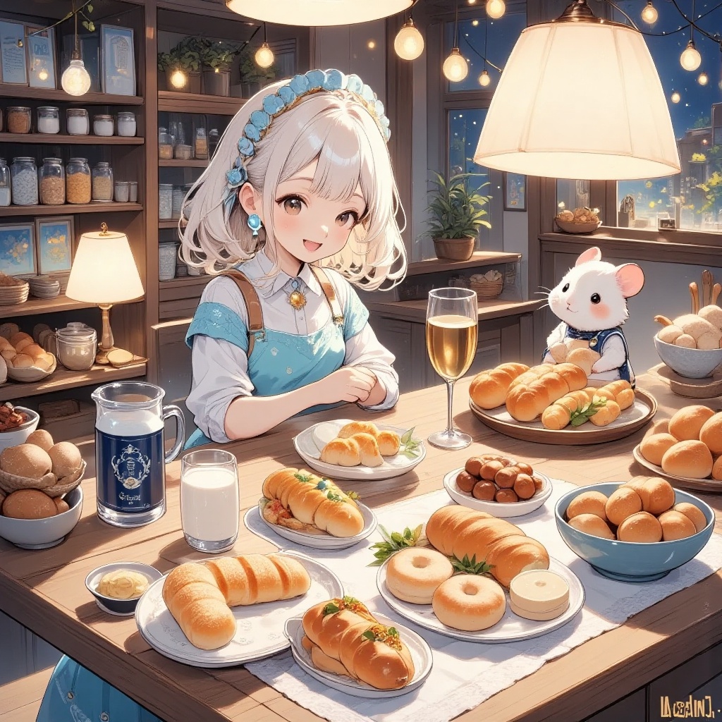 In a serene café where time seems to whisper its ancient tales,  (a girl of ethereal beauty,  her hair flowing like a casc...