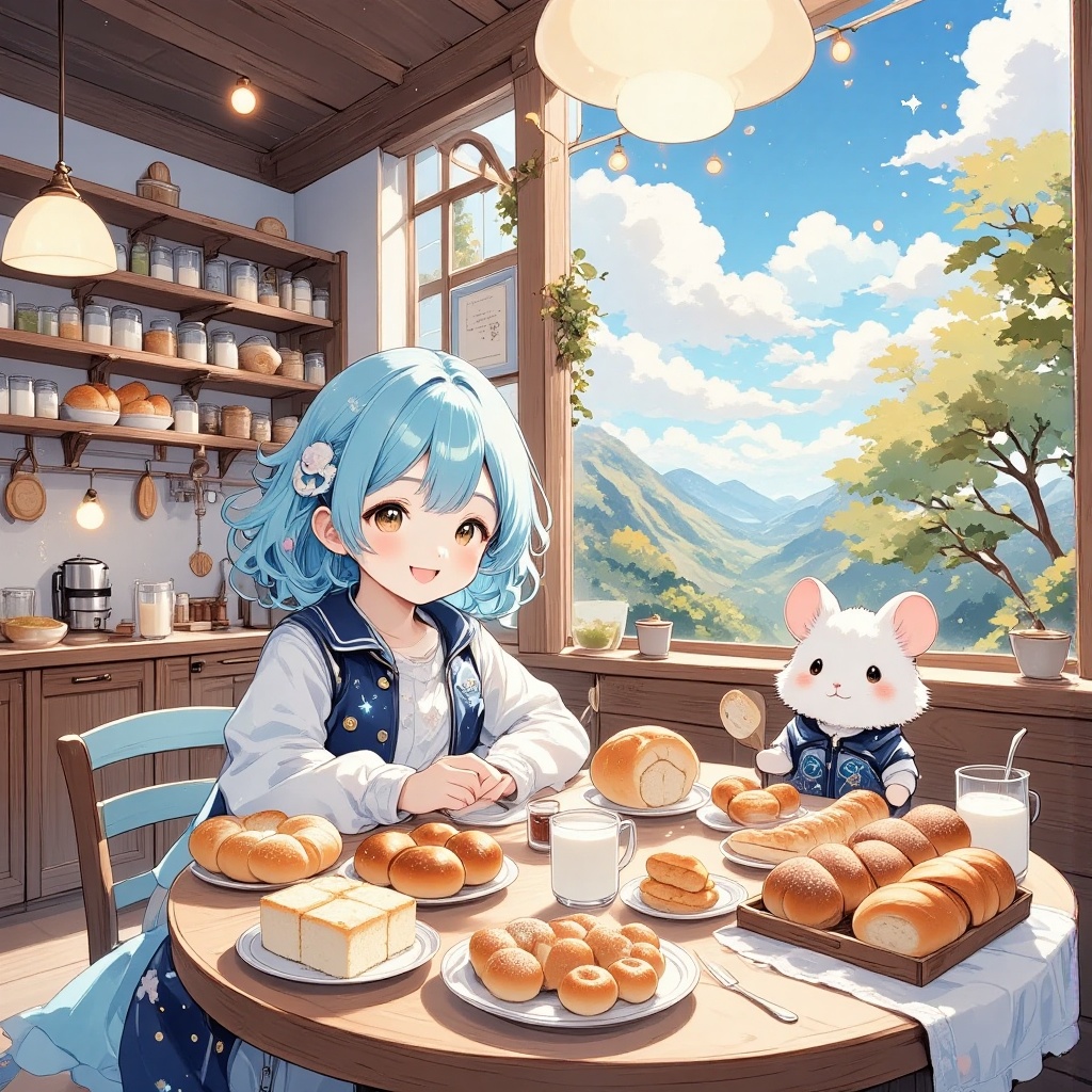 In a serene café where time seems to whisper its ancient tales,  (a girl of ethereal beauty,  her hair flowing like a casc...