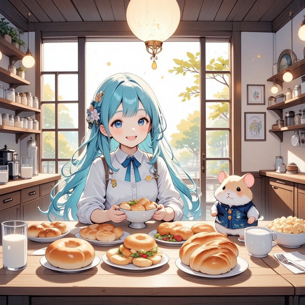 In a serene café where time seems to whisper its ancient tales,  (a girl of ethereal beauty,  her hair flowing like a casc...