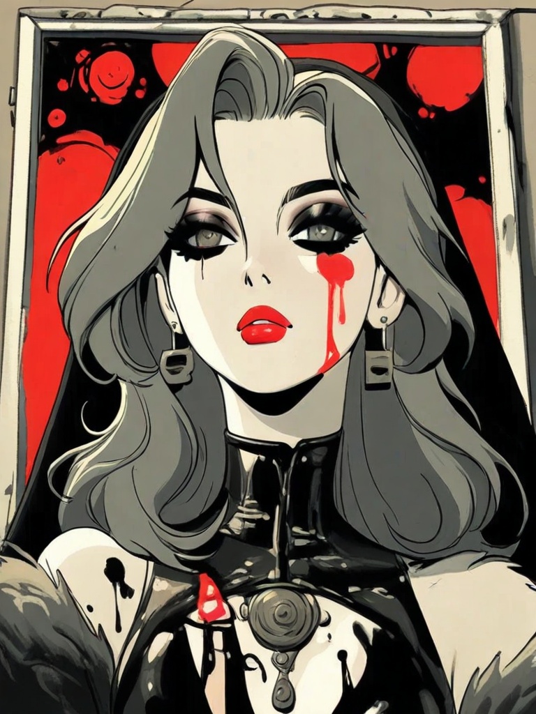 Scumbling painting of a woman with black makeup on her face,  no eyes,  roughly painted skin on Tensor.Art