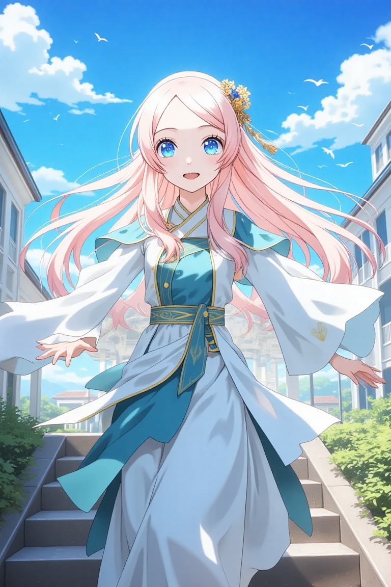 Blue eyes,  long hair,  hair ornaments on Tensor.Art