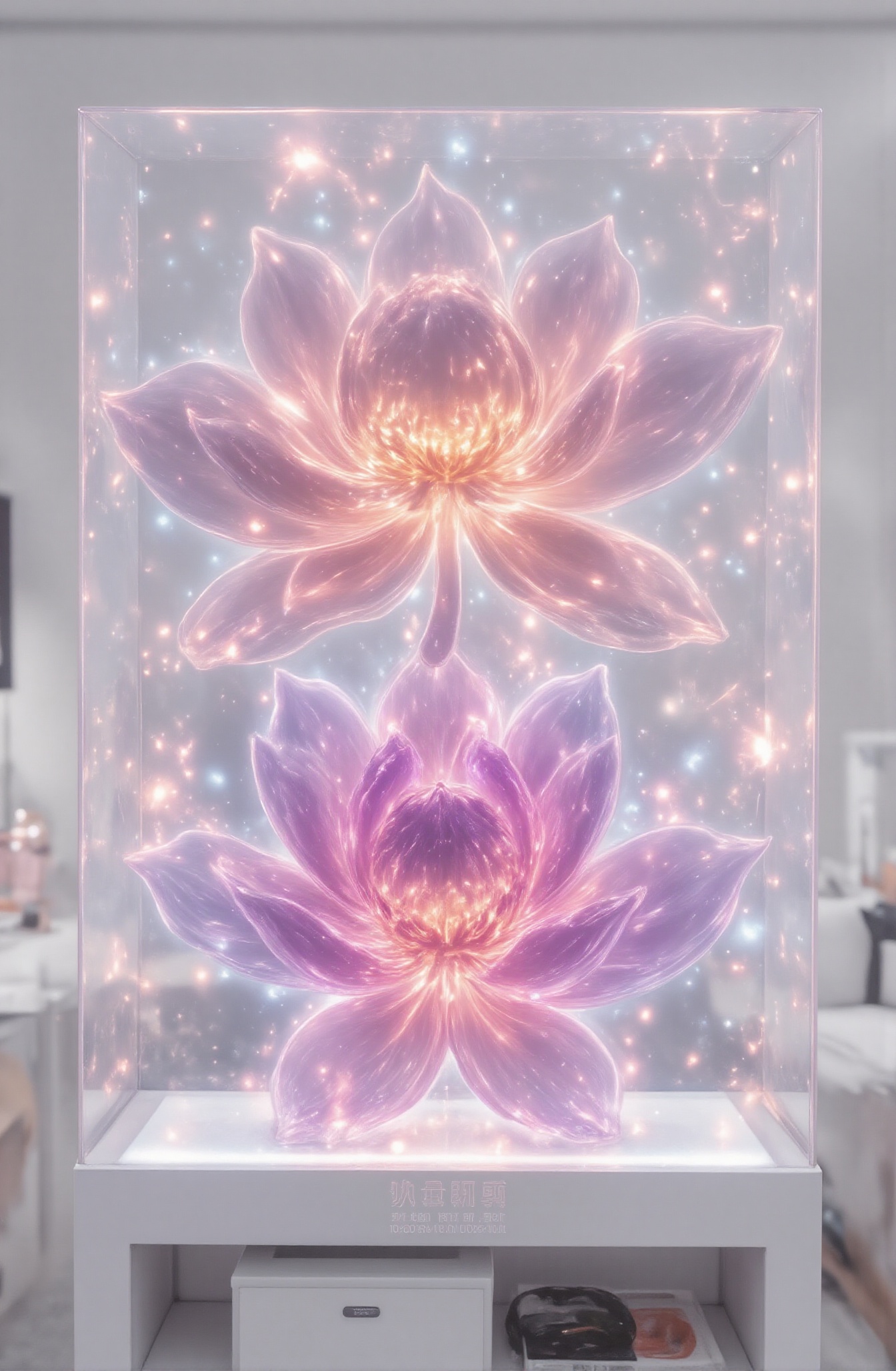 Score_9,  Close-up: Transparent lotus made of glass. The transparent surface of the material is smooth and flawless,  refl...