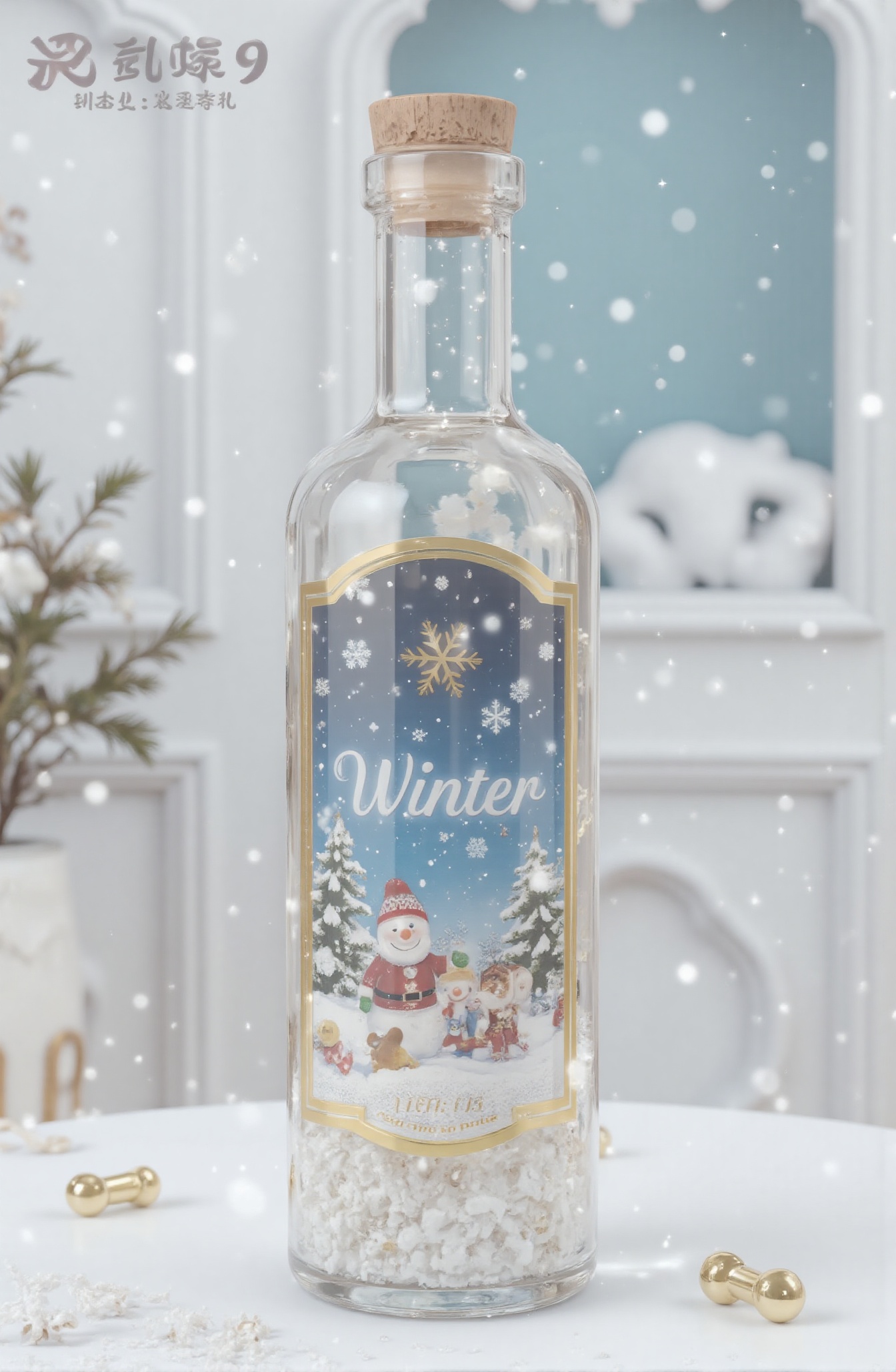 Score_9,  Desktop close-up,  creating a beautiful winter model in a glass bottle. In winter on Tensor.Art