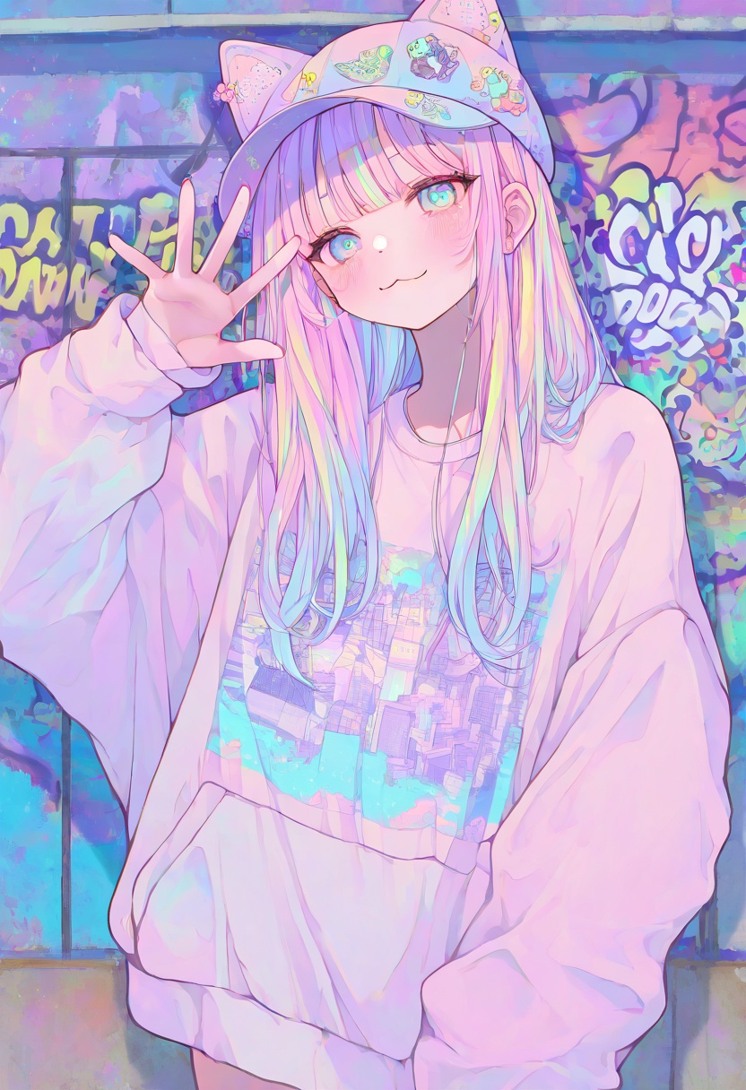 1girl,  waving hand,  pastel colors on Tensor.Art