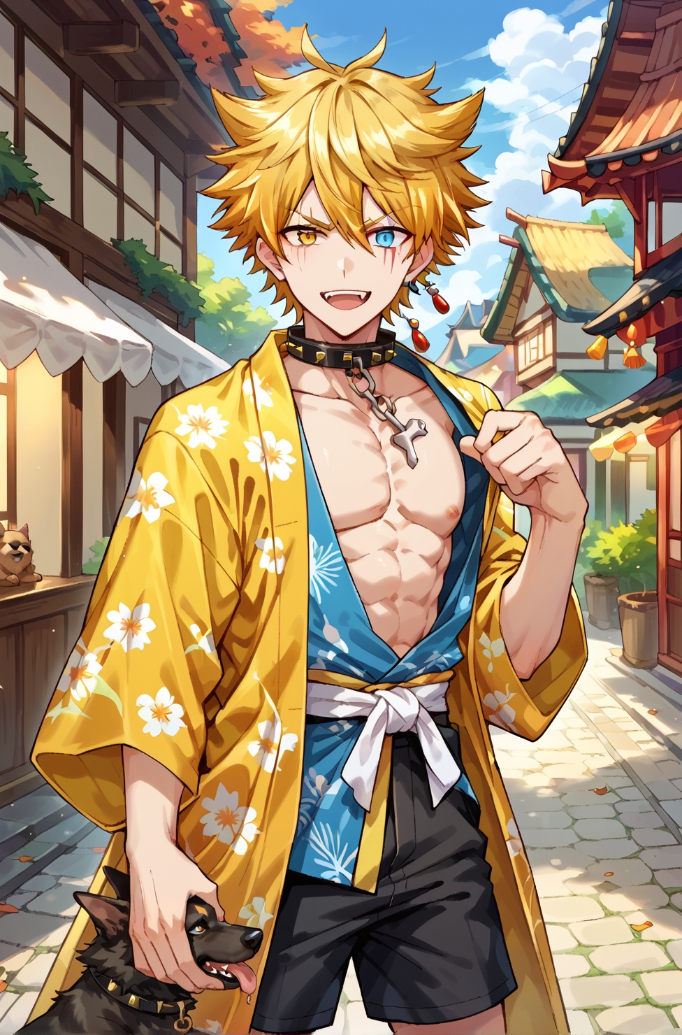 Gay,  yellow yukata,  black shorts on Tensor.Art