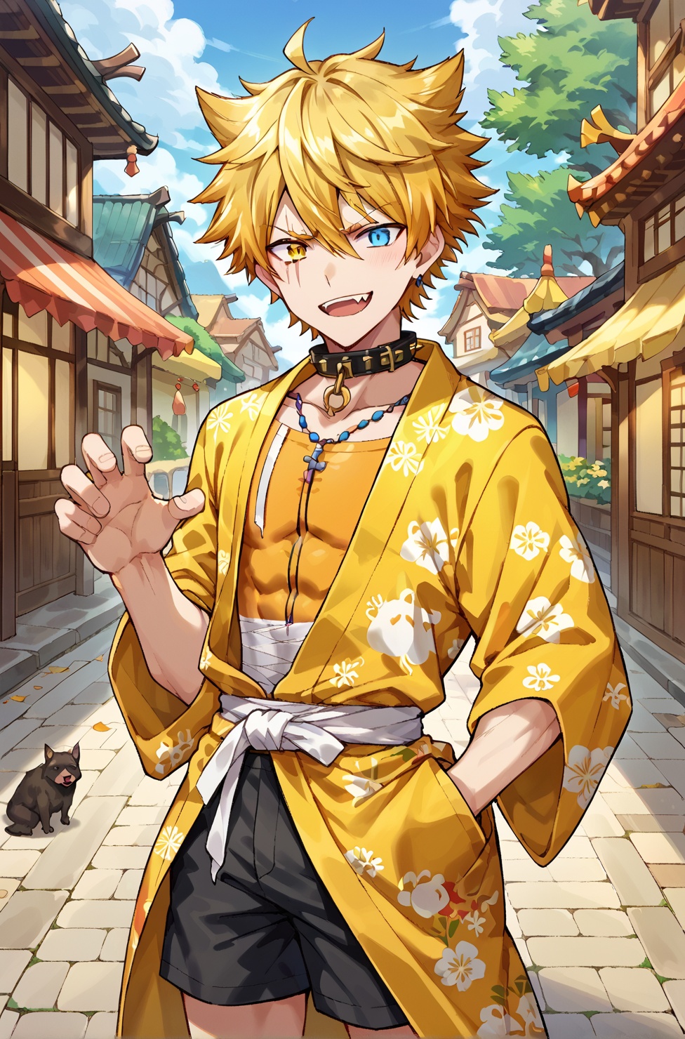 Gay,  yellow yukata,  black shorts on Tensor.Art