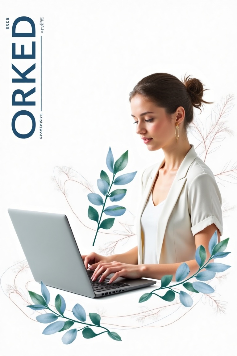 A neo-botanical magazine cover poster with ORKED in blue text on the left side,  set against a white background. The main...