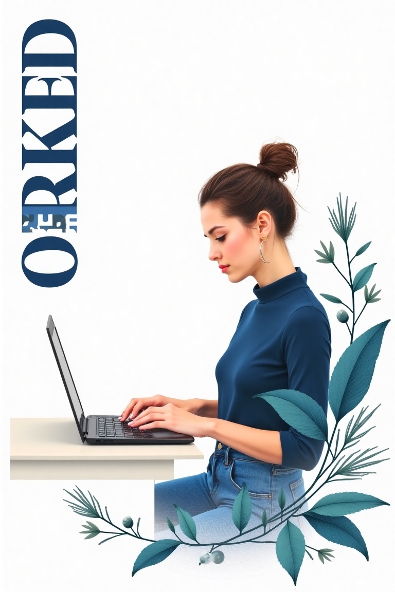 A neo-botanical magazine cover poster with ORKED in blue text on the left side,  set against a white background. The main...