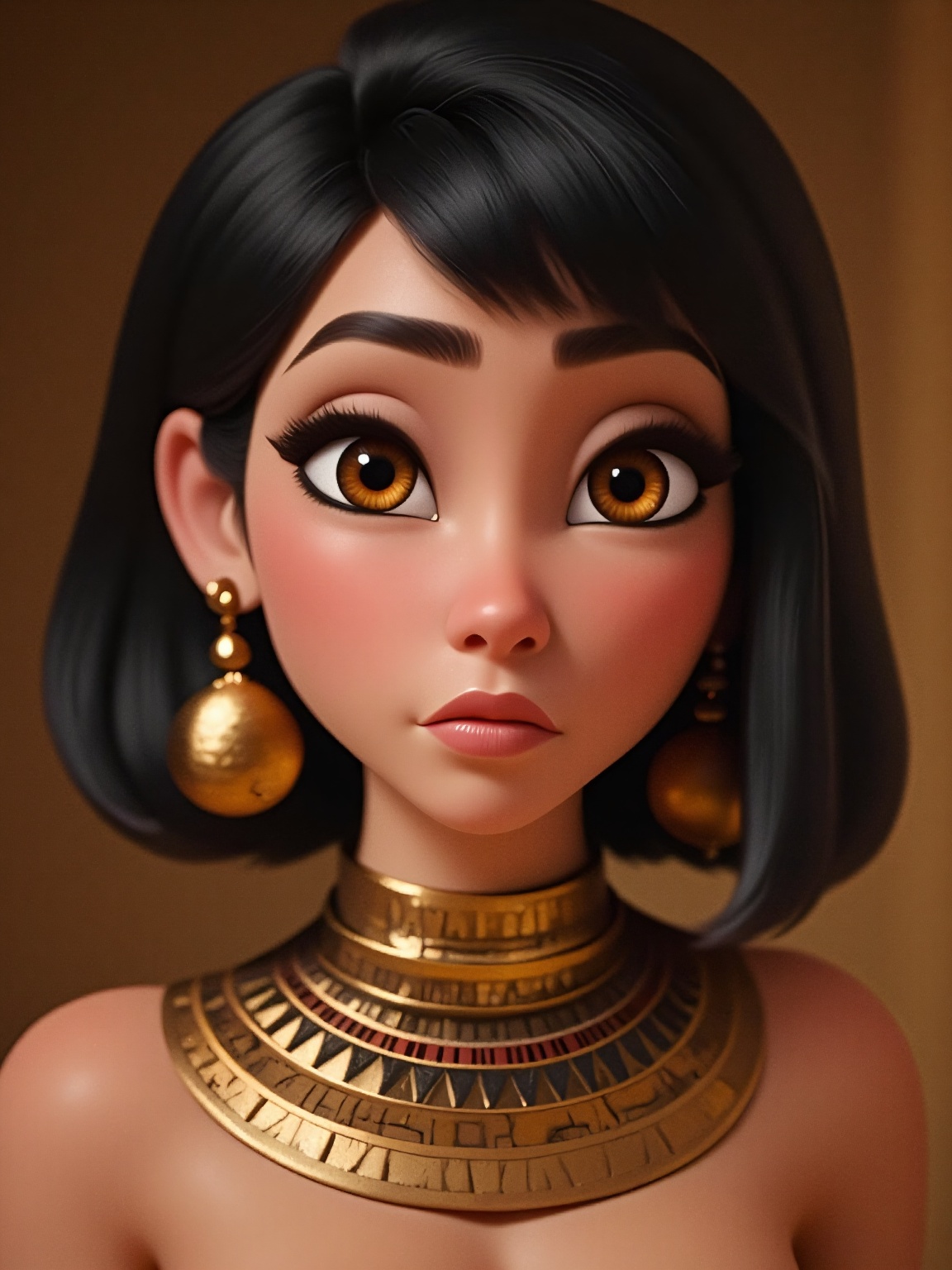 A striking portrait of an elegant young woman with bold,  expressive features,  inspired by ancient Egyptian aesthetics. S...