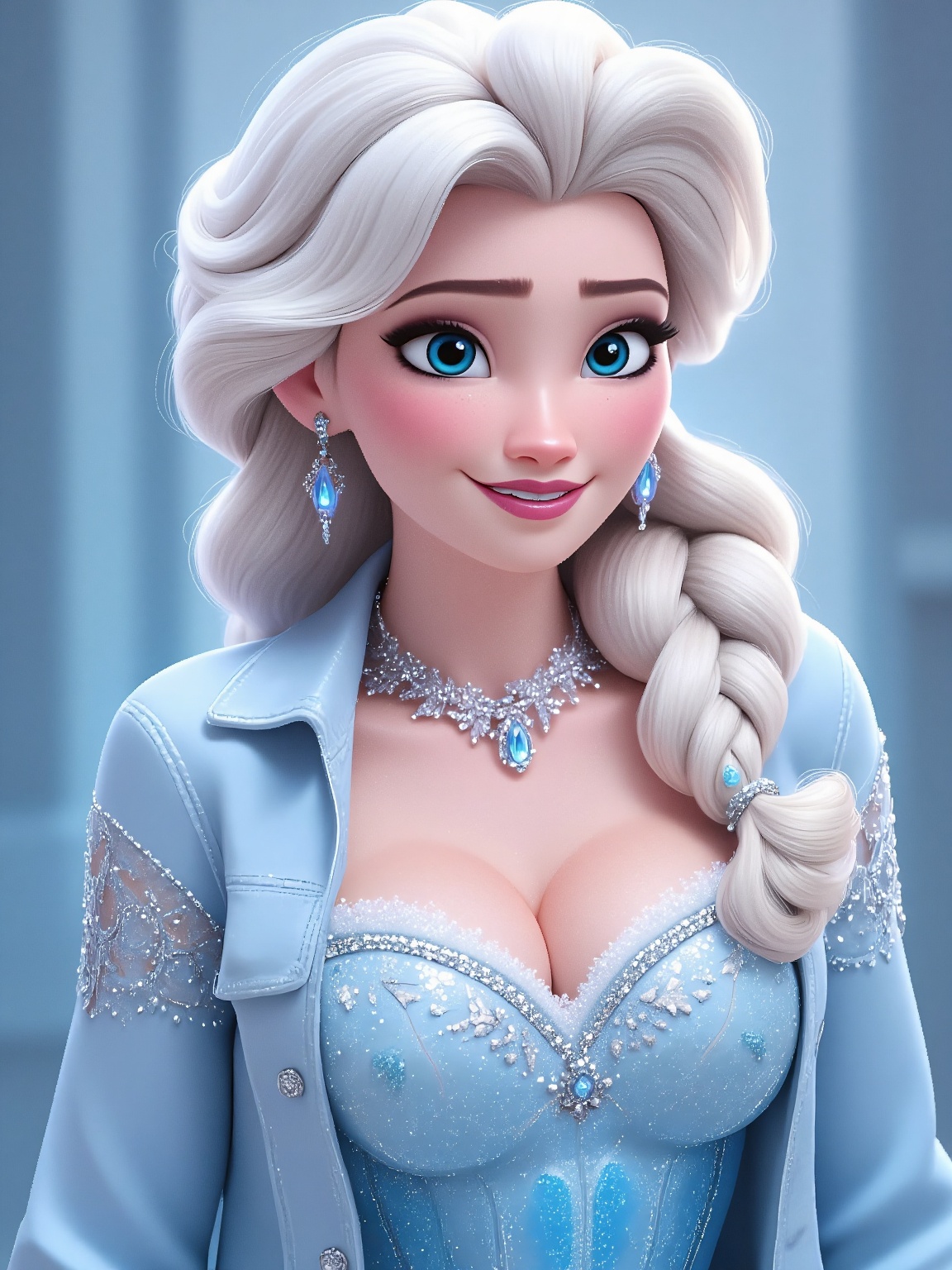 A stunningly detailed and vibrant depiction of a glamorous,  confident woman with icy elegance. She has long,  flowing pla...