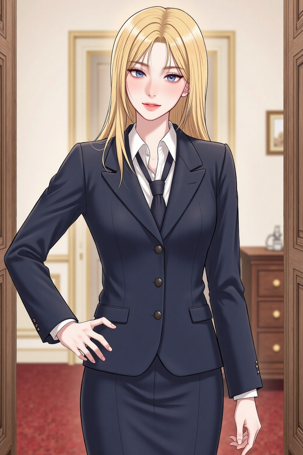 1 girl,  bussiness uniform,  blonde hair on Tensor.Art