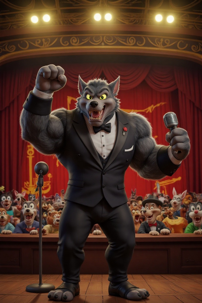 wolf McHowl,  the big,  buff werewolf in Looney Tunes-style on Tensor.Art