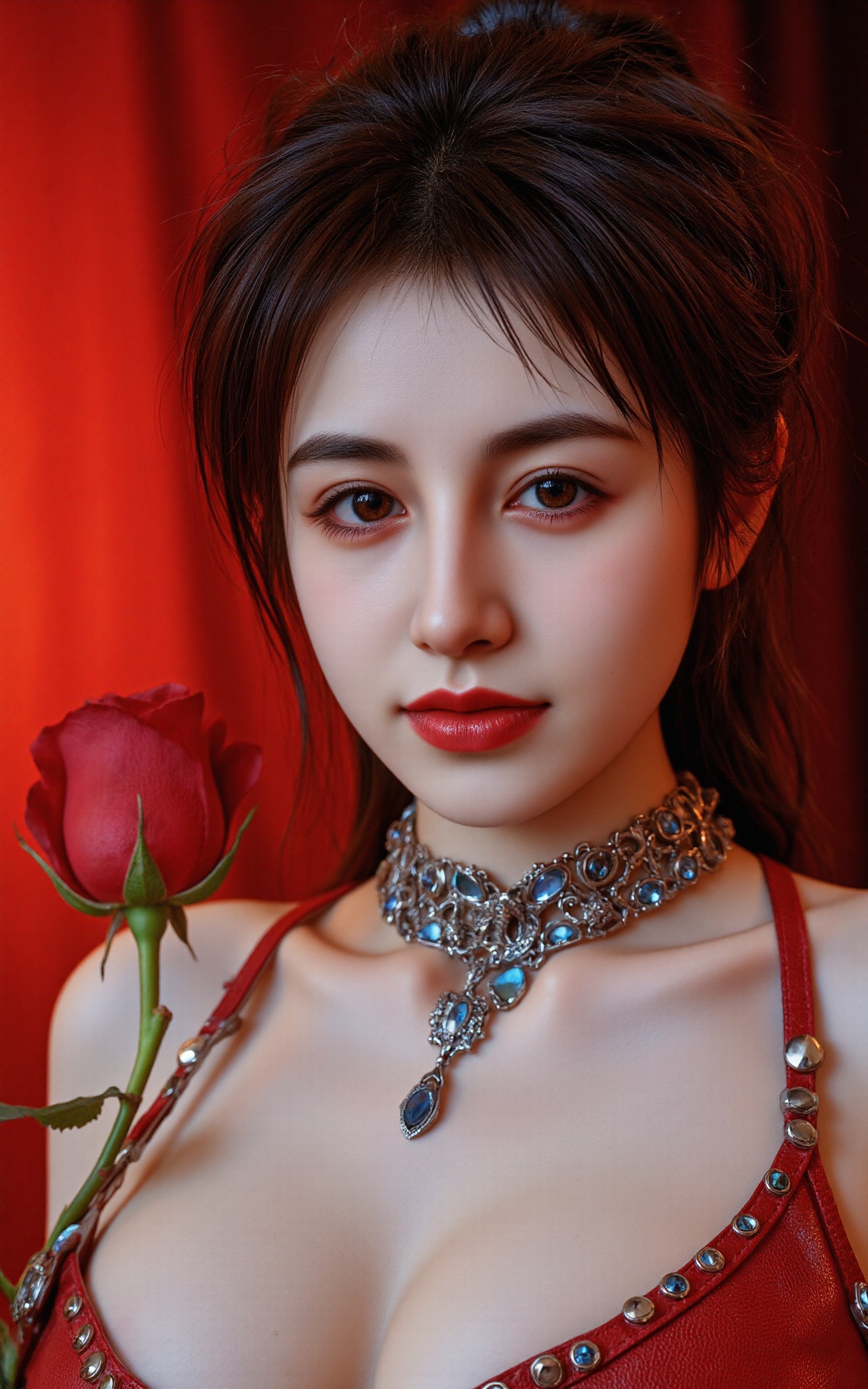 Close-up portrait of a light-skinned young woman,  20-25 years old,  with short on Tensor.Art
