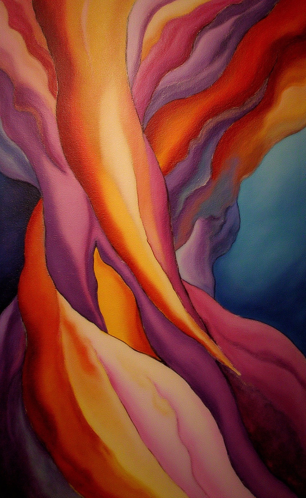 A Prismatic Visions style painting using flowing,  abstract patterns and shapes. Vibrant palette. Composition uses the gol...