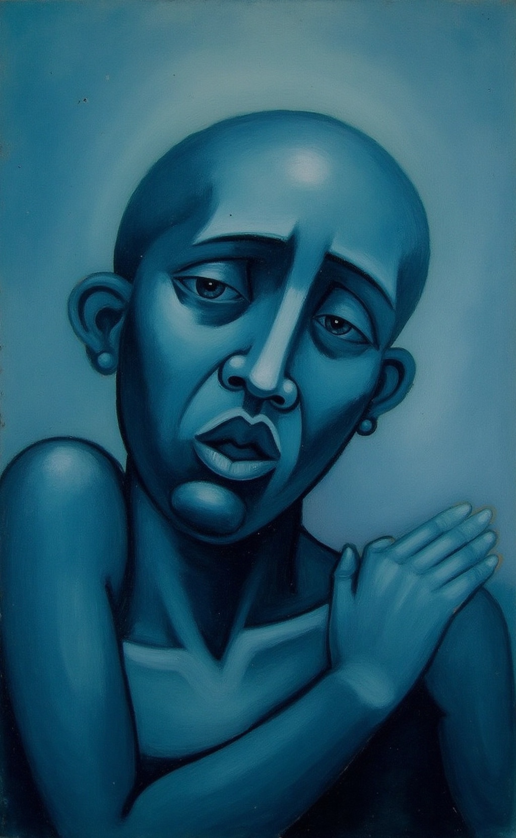 A Prismatic Visions style painting depicting sadness. Subdued bluish palette. on Tensor.Art