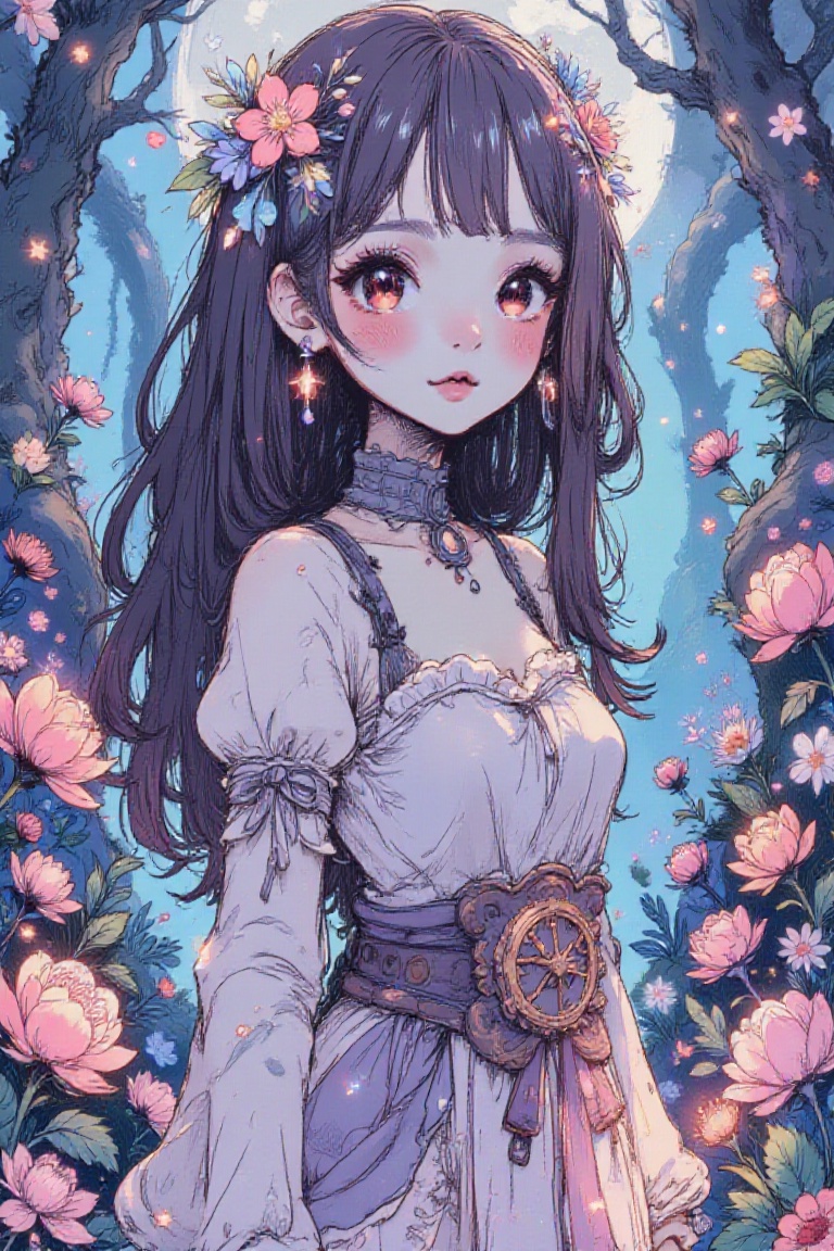 Sketchy,  Dreamy Fantasy,  portrait of a beautiful woman set in a whimsical and fantastical world on Tensor.Art