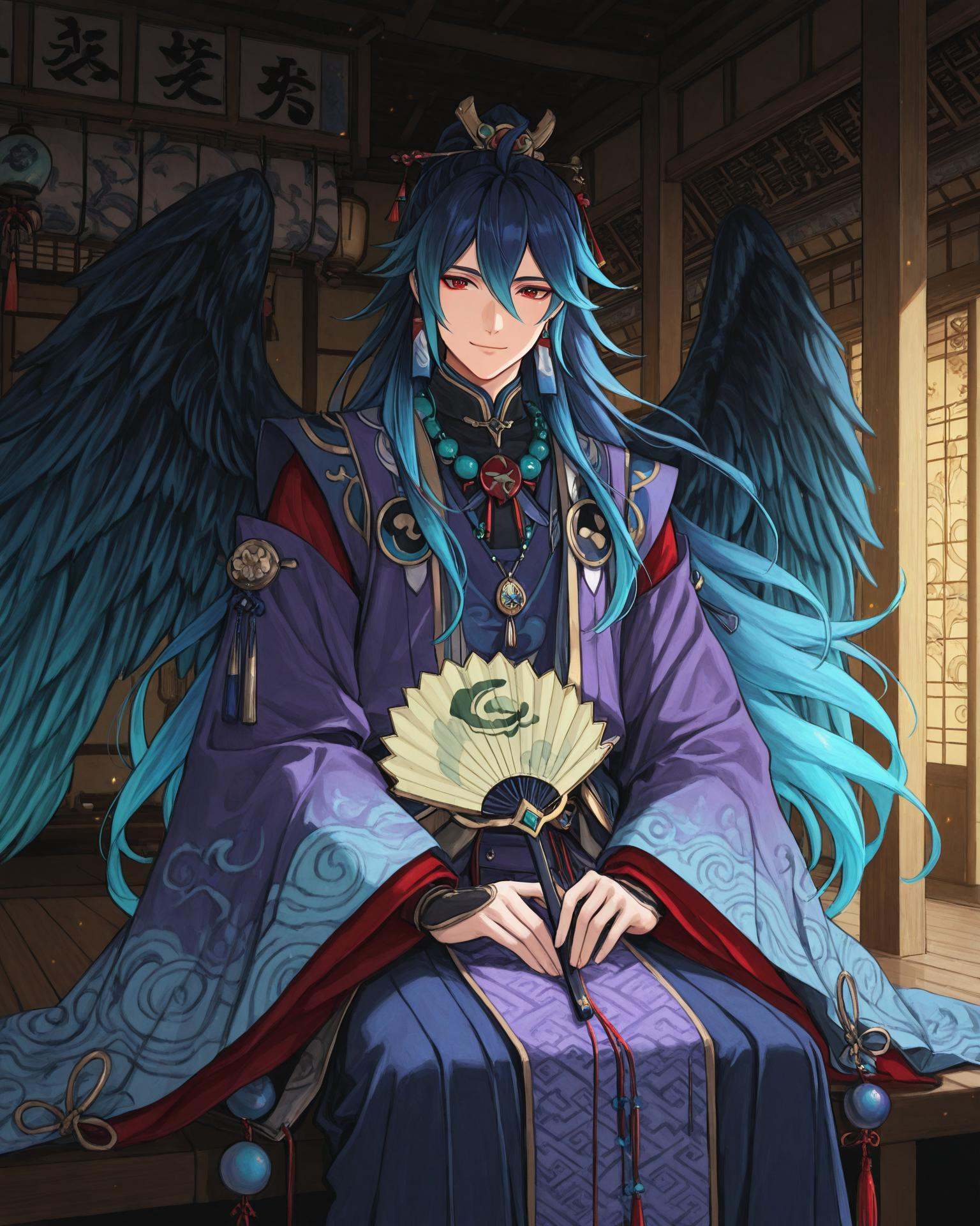 1boy,  karateng,  holding a karateng fan on Tensor.Art