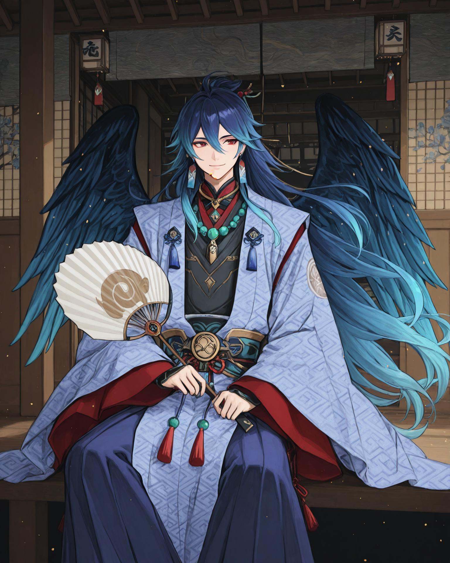 1boy,  karateng,  holding a karateng fan on Tensor.Art