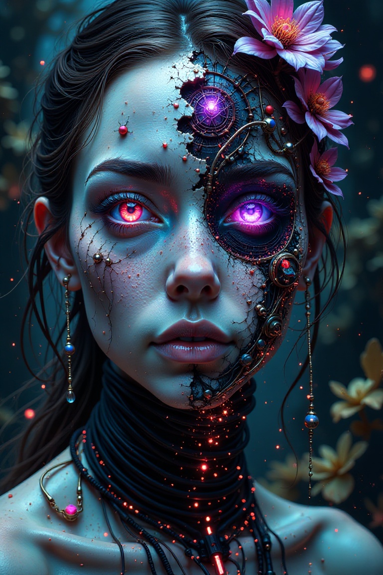 deep underwater,  bo-digitalabstract ,  nistyle;w4rh4mm3r style oil painting of An Europien woman wears a fractured porcel...
