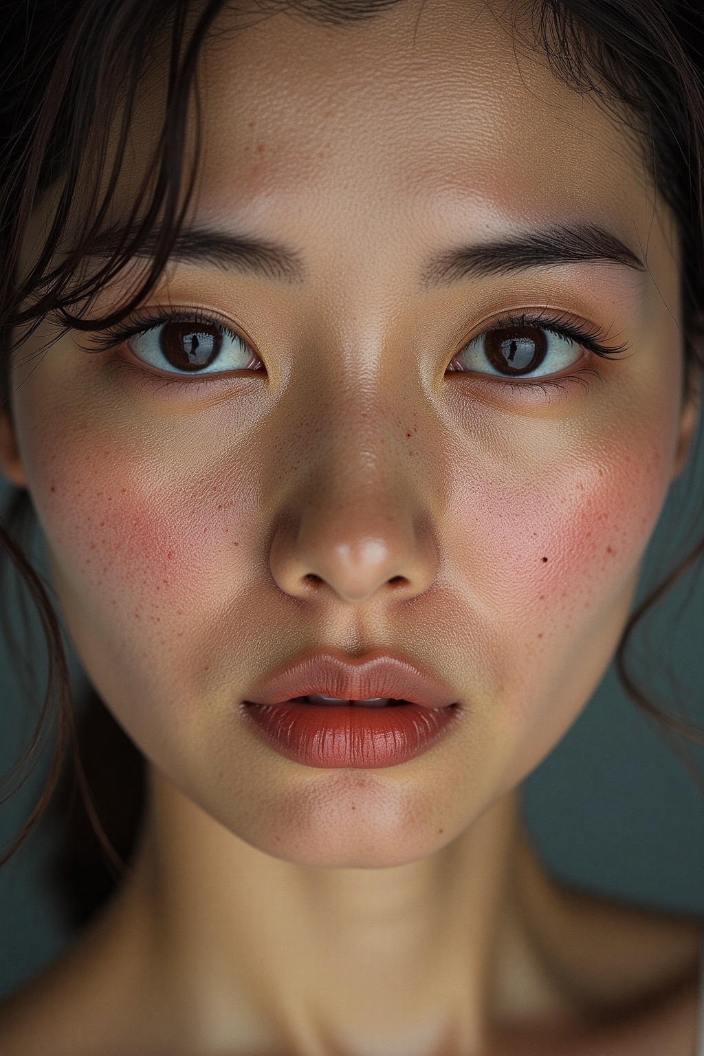 a closeup on the skin pores of a young female,  focus on the face realistic,  photorealistic on Tensor.Art