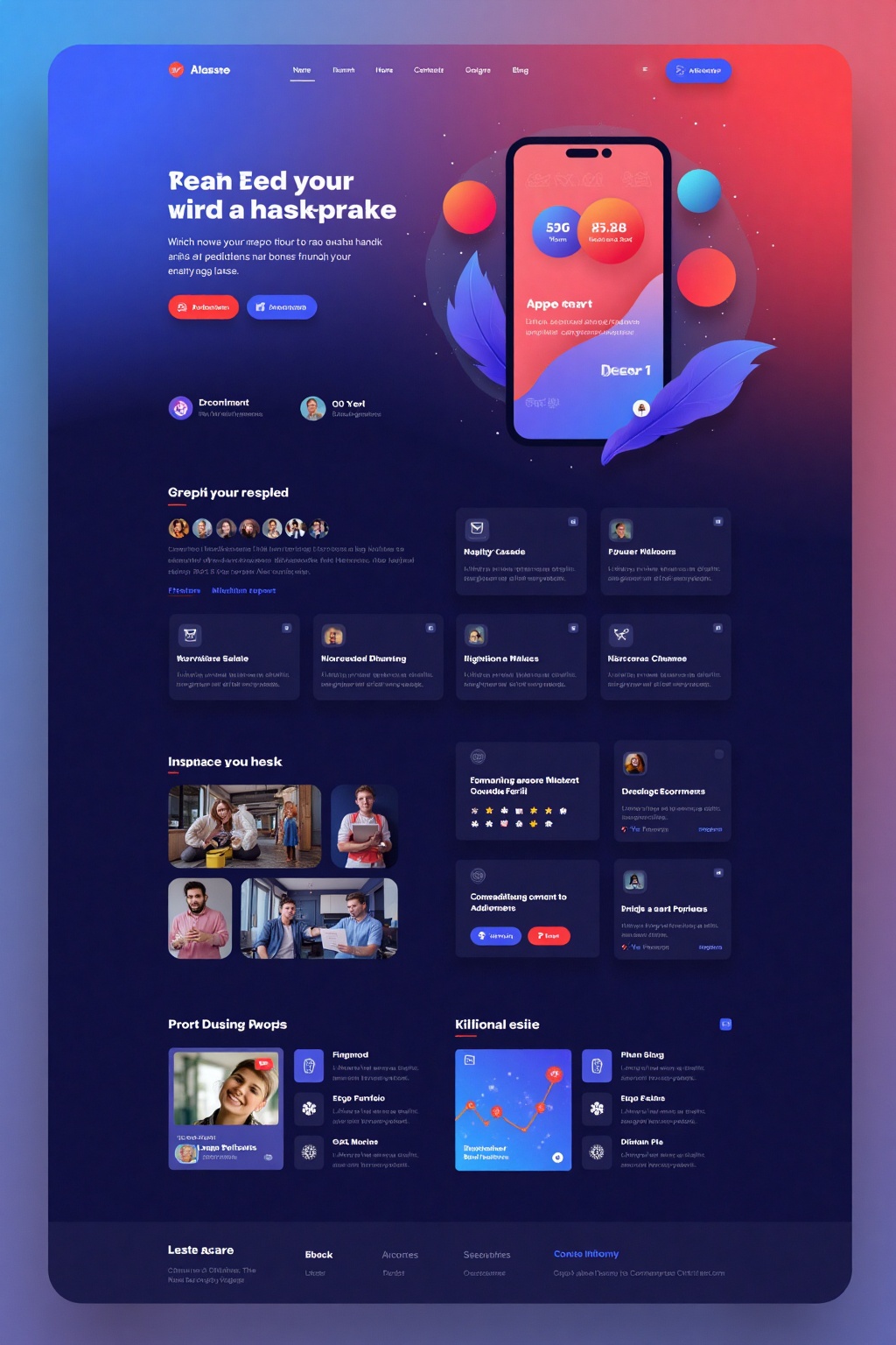 app-design,  design a modern portfolio website,  the design should be red and blue color combination on Tensor.Art