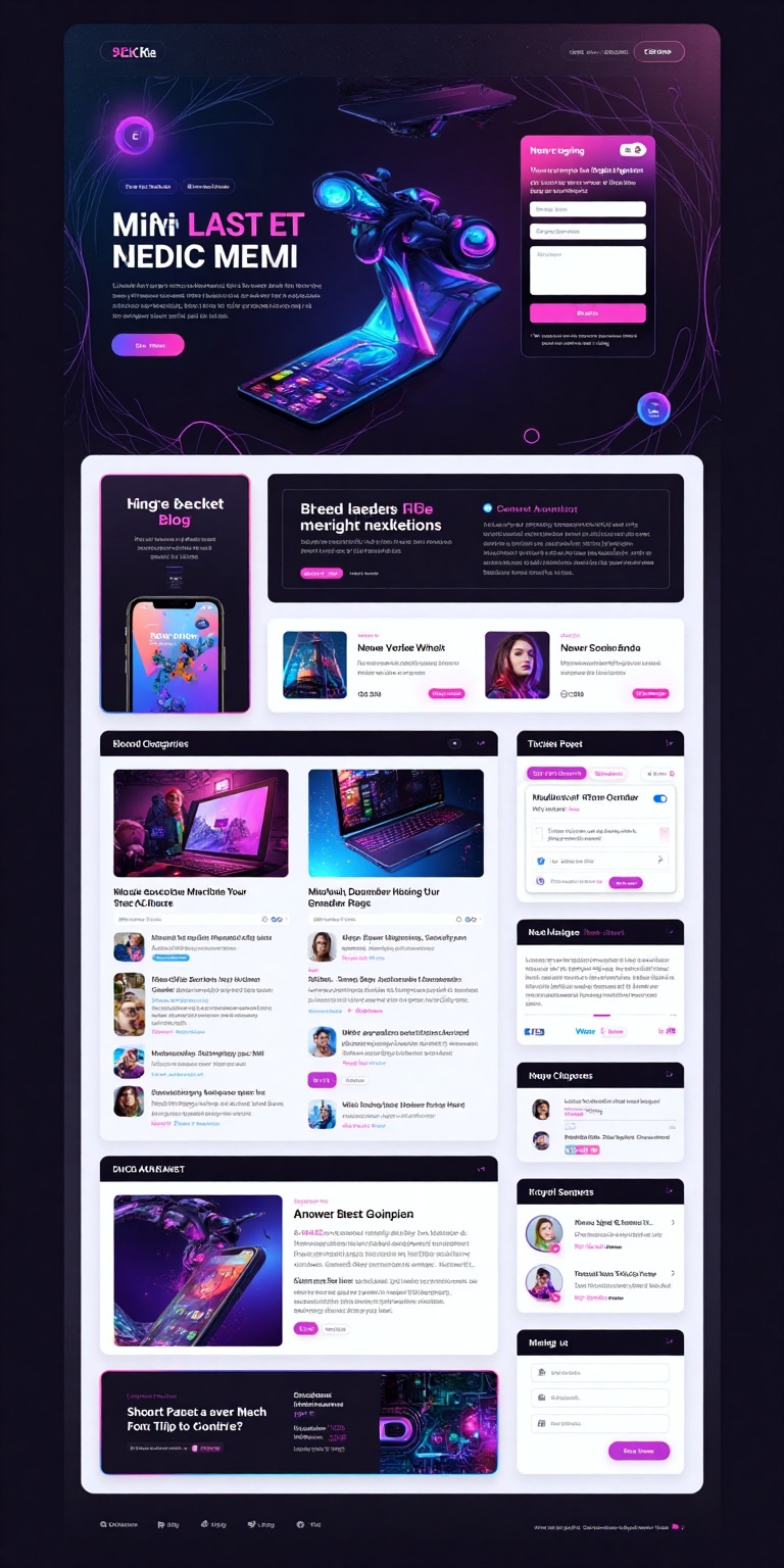 app-design,  Design a landing page for a tech blog with a futuristic and sleek aesthetic. The header should have a bold lo...