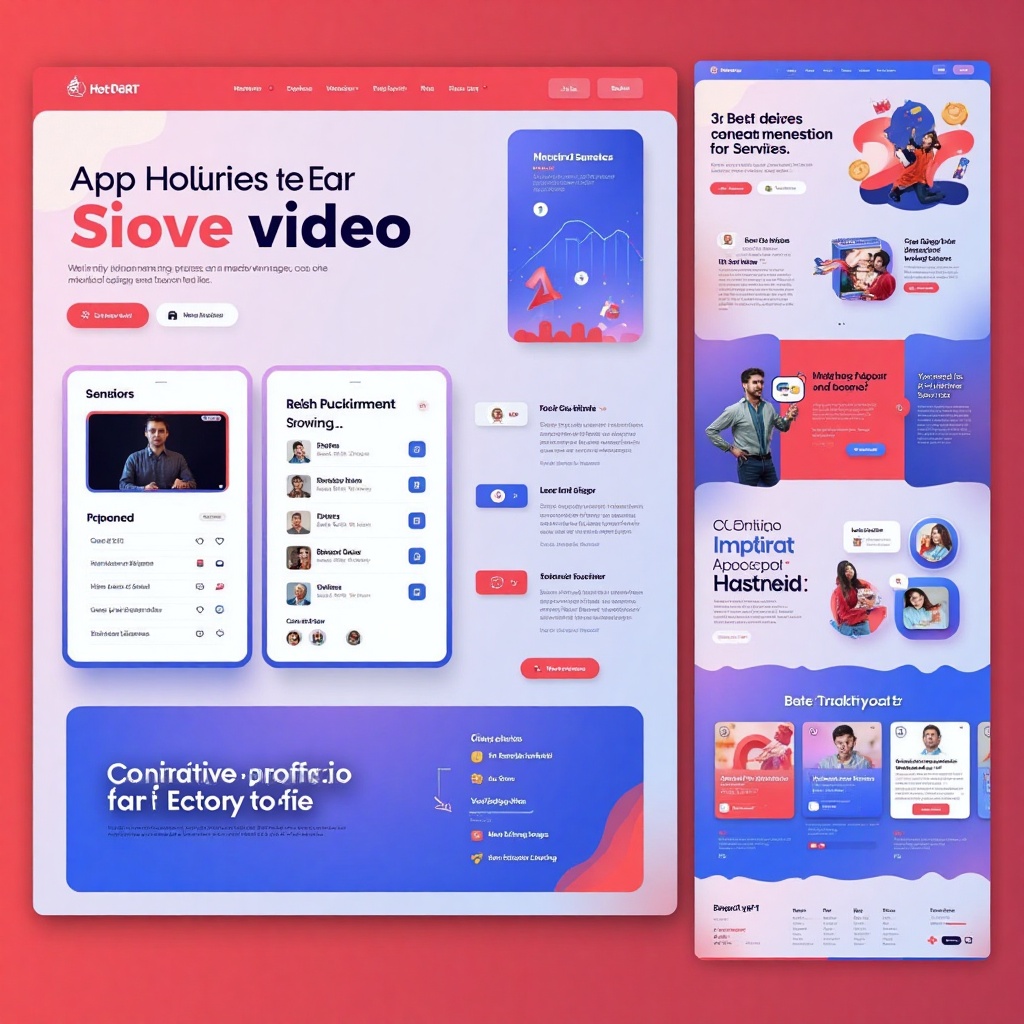 app-design,  design a modern portfolio website,  the design should be red and blue color combination on Tensor.Art