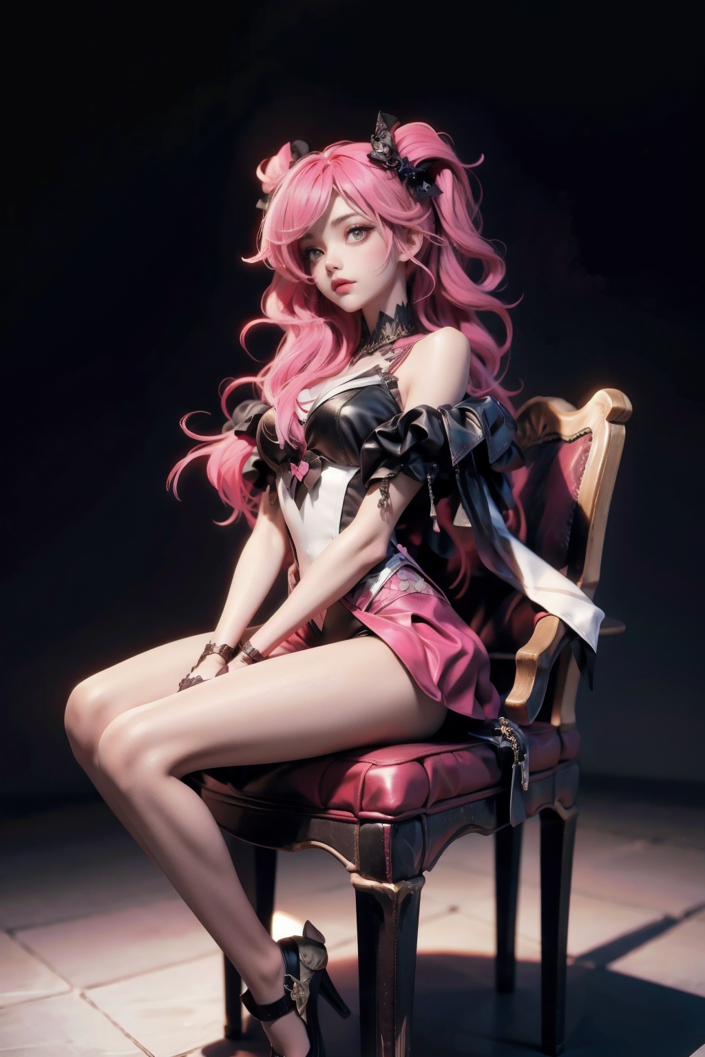 1girl Sitting on a chair,  pink hair,  (1girl) on Tensor.Art