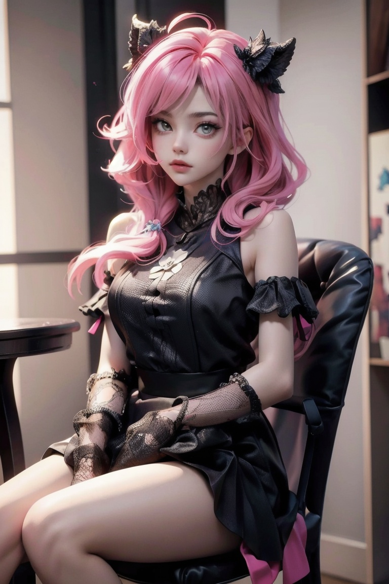 1girl Sitting on a chair,  pink hair,  (1girl) on Tensor.Art