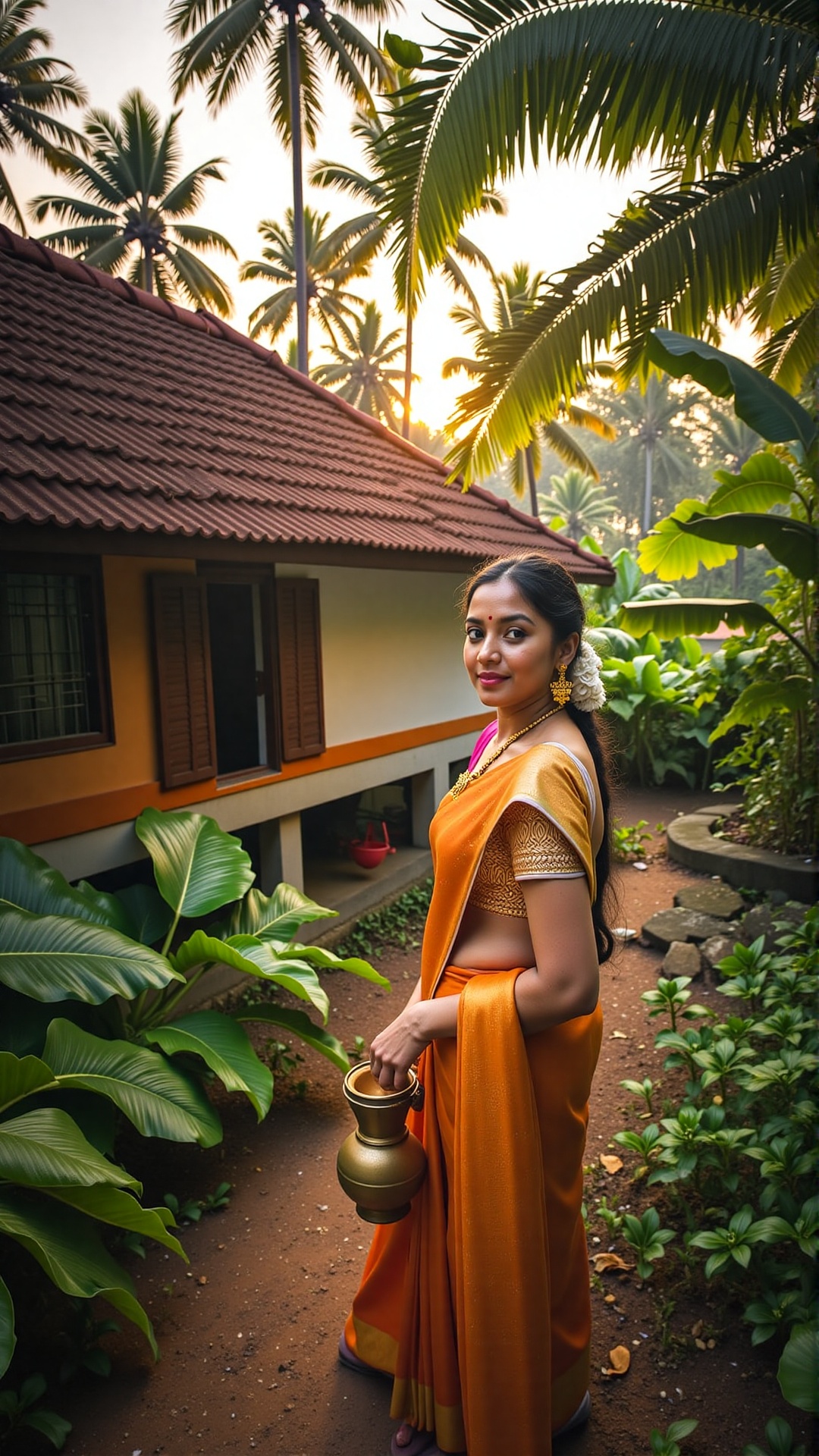 **Prompt for Generating an Image:** "Create a vivid and culturally rich image of a traditional Kerala *taravadu* (ancestra...