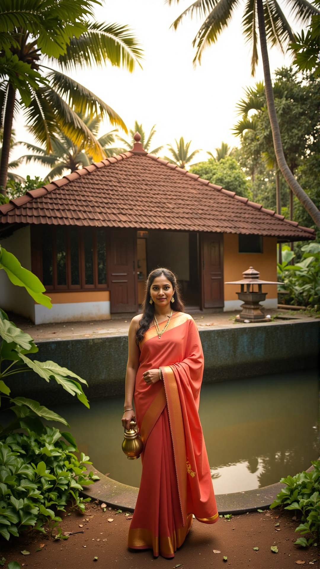 **Prompt for Generating an Image:** "Create a vivid and culturally rich image of a traditional Kerala *taravadu* (ancestra...