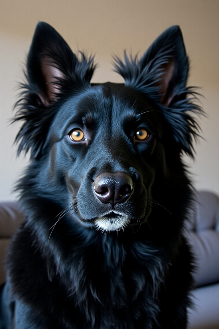 a high-resolution photograph of a black dog,  specifically a Border Collie or a similar breed,  with a striking on Tensor.Art