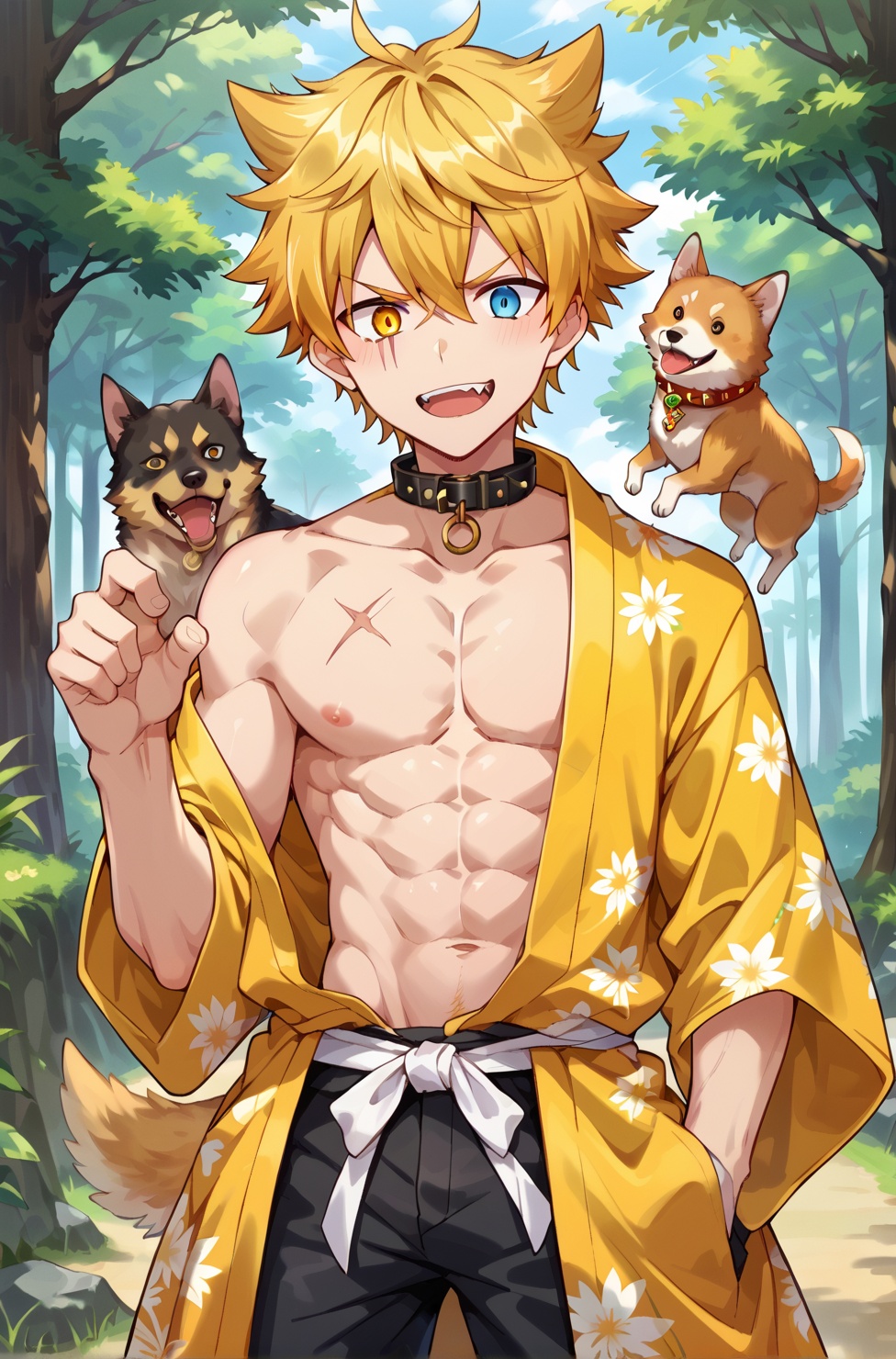 Gay,  yellow yukata,  black shorts on Tensor.Art