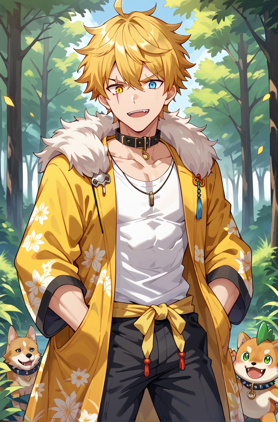 Gay,  yellow yukata,  black trousers on Tensor.Art