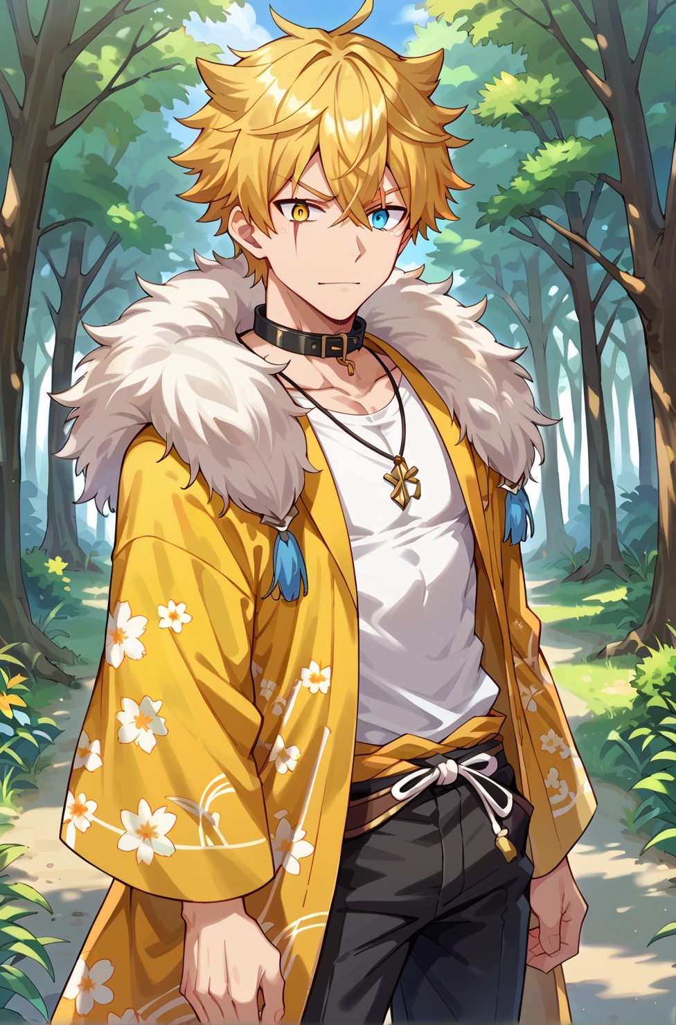 Gay,  yellow yukata,  black trousers on Tensor.Art