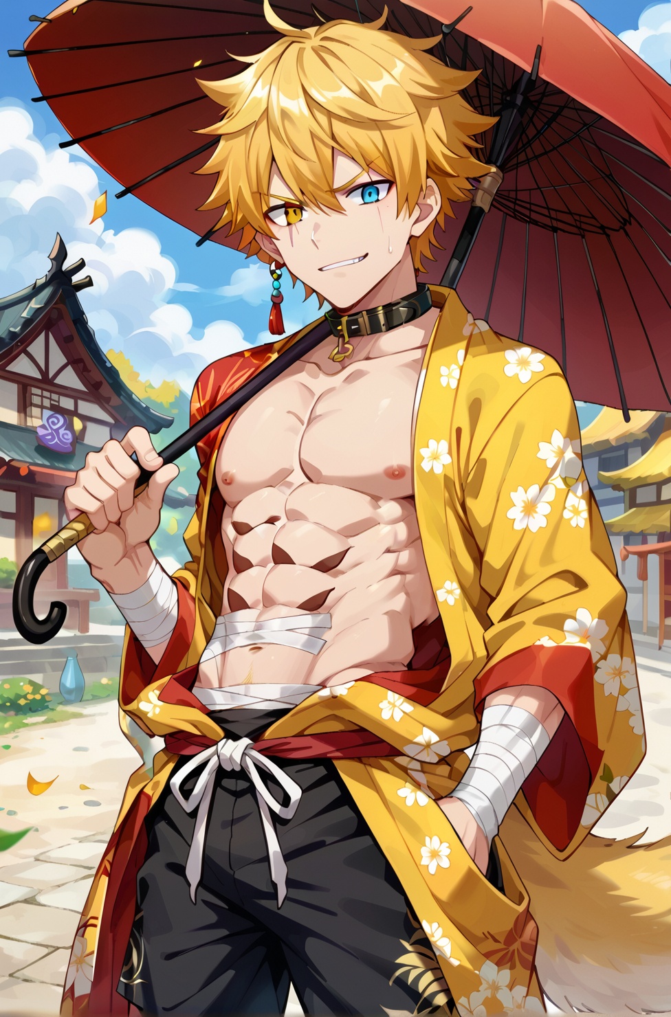 Gay,  yellow yukata,  black shorts on Tensor.Art