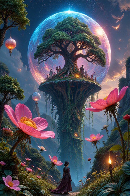 In a whimsical,  surrealist landscape,  colossal iridescent soap bubbles on Tensor.Art