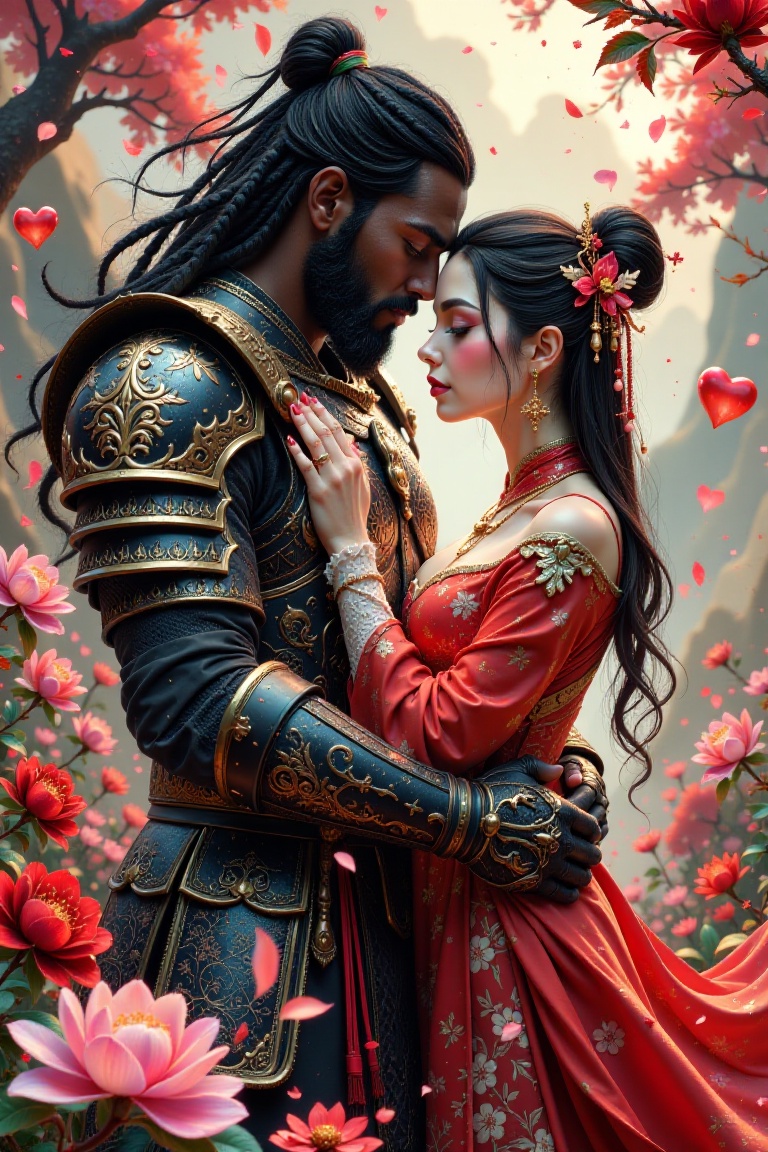 A romantic,  sepia-toned illustration in the style of Neo-Traditional Asian Art,  Art Nouveau on Tensor.Art