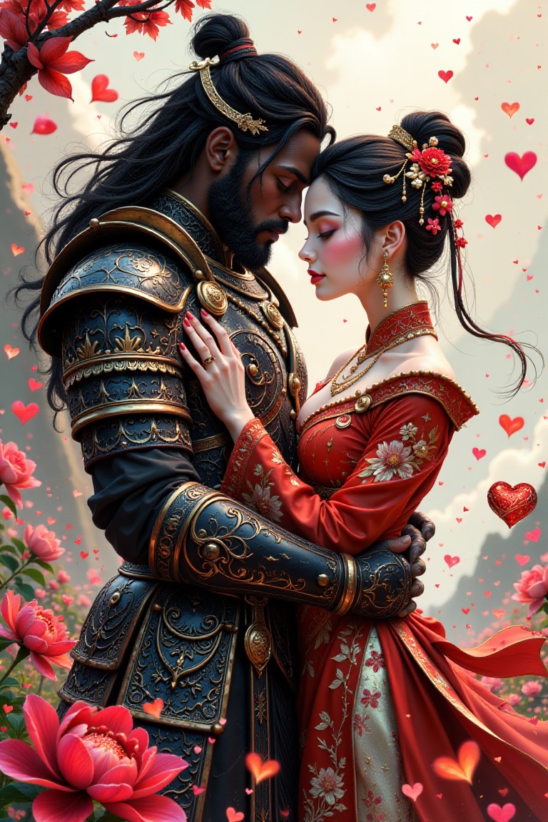 A romantic,  sepia-toned illustration in the style of Neo-Traditional Asian Art,  Art Nouveau on Tensor.Art