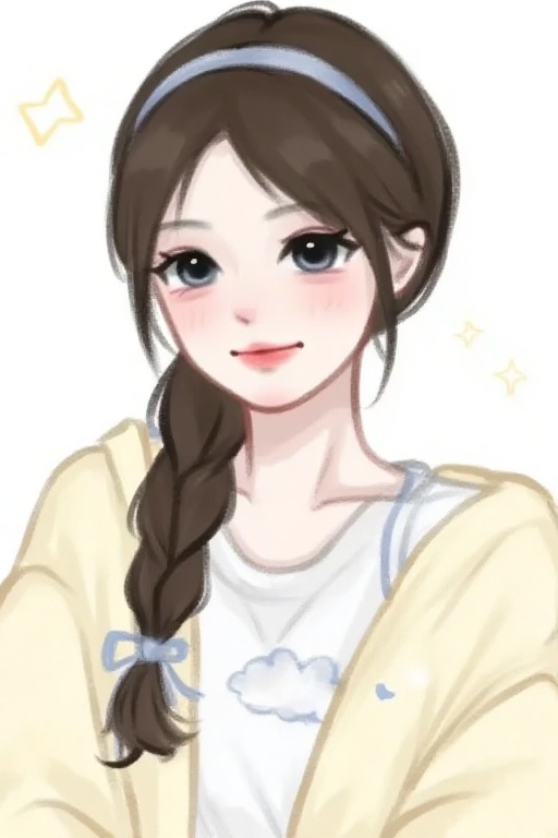 This is a high-definition digital painting with soft tones that depicts a young woman with a gentle and melancholic expres...