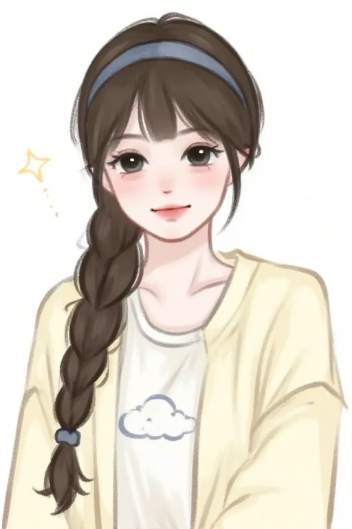 This is a high-definition digital painting with soft tones that depicts a young woman with a gentle and melancholic expres...