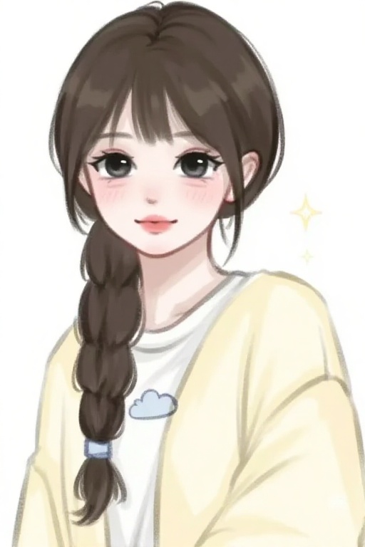 This is a high-definition digital painting with soft tones that depicts a young woman with a gentle and melancholic expres...