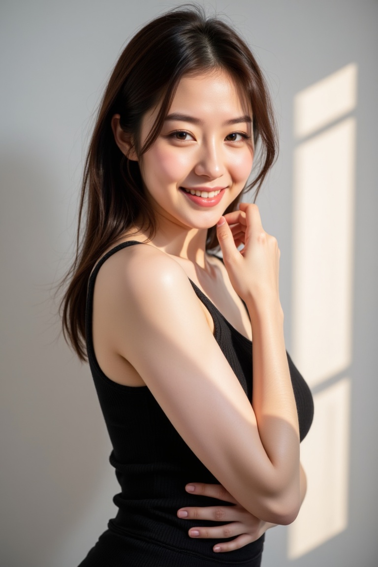 a young Asian woman,  smile,  dynamic pose on Tensor.Art
