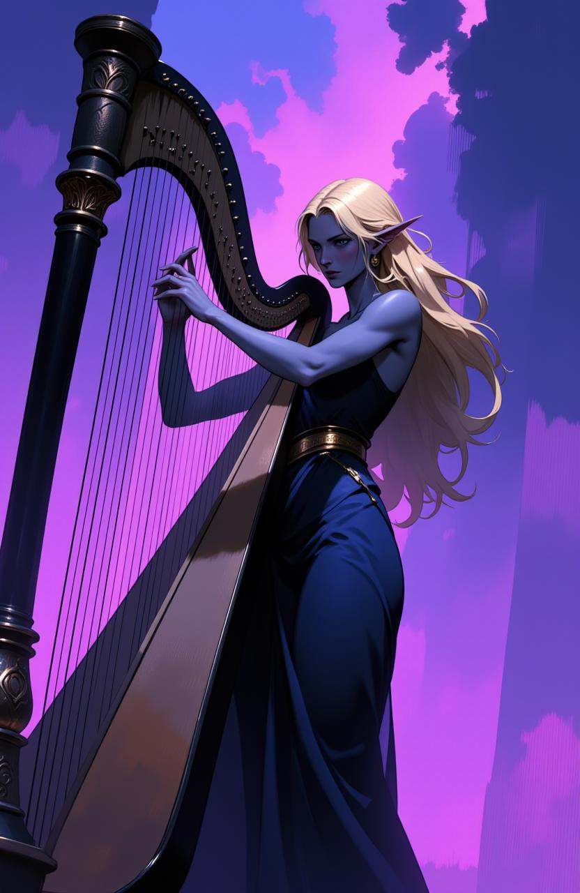A digital painting of a serene woman with long,  flowing blonde hair,  standing in a graceful pose on Tensor.Art