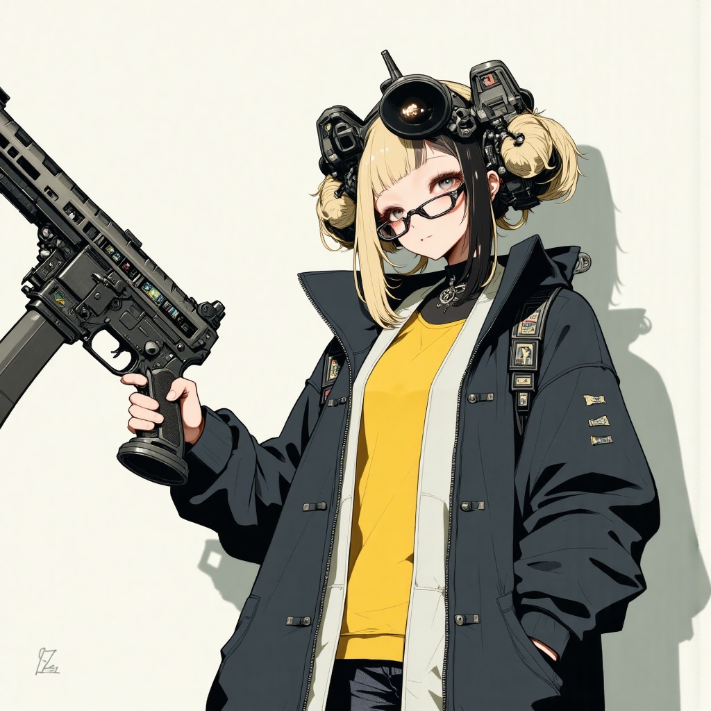 "A stylized,  anime-inspired female character with a half-black,  half-yellow hair on Tensor.Art
