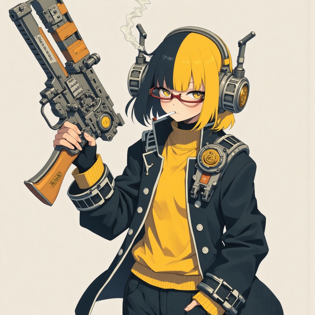 "A stylized,  anime-inspired character with a half-black,  half-yellow face on Tensor.Art