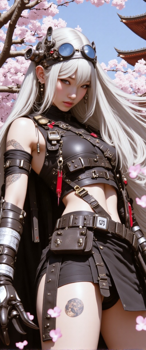 sexy Cyborg Samurai girl assassin,  pretty young face,  tattoo on the cheek on Tensor.Art