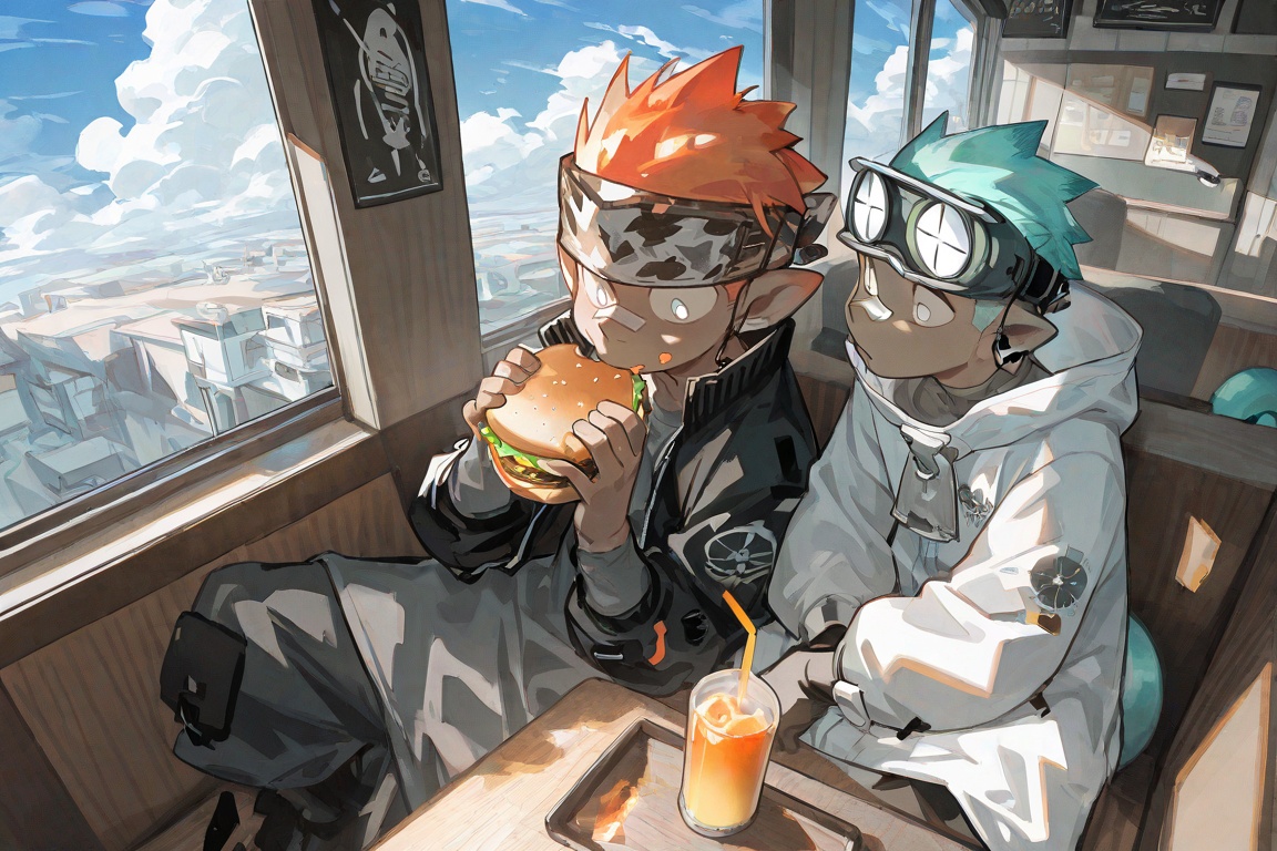(2boys),  sitting,  (from above) on Tensor.Art